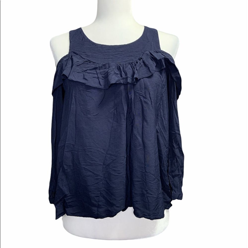 anthropologie Maeve Breary Cold Shoulder Ruffle Blouse